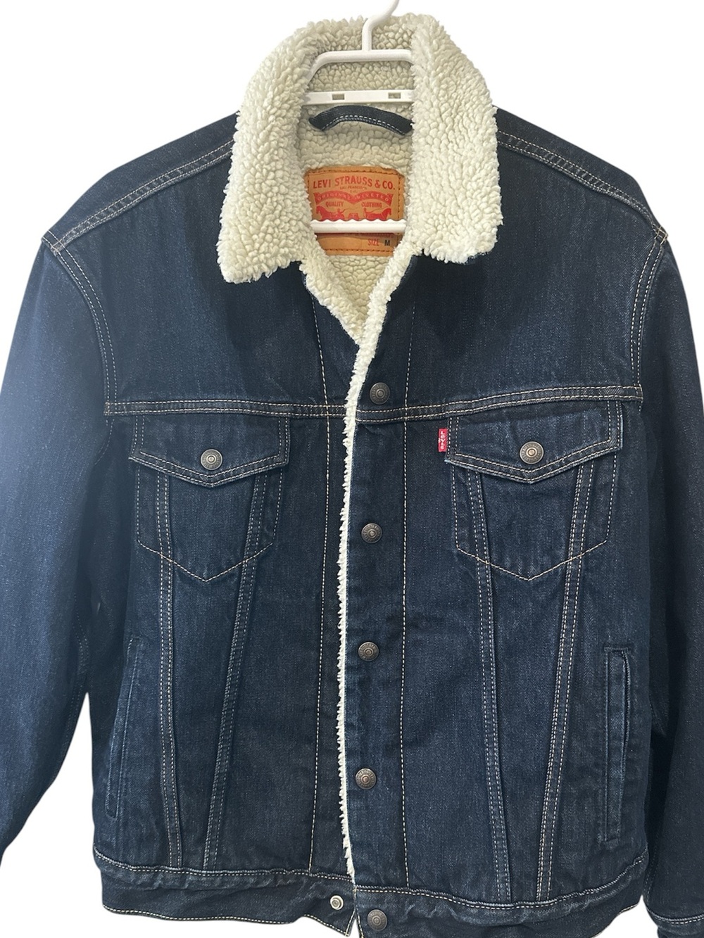 Levi's Dark Blue Denim Sherpa-Lined Jacket with Cream Collar